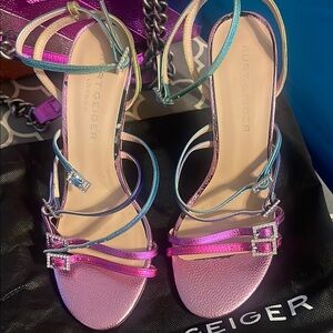 Kurt Geiger Women's Pink and Blue Strappy Sandals
